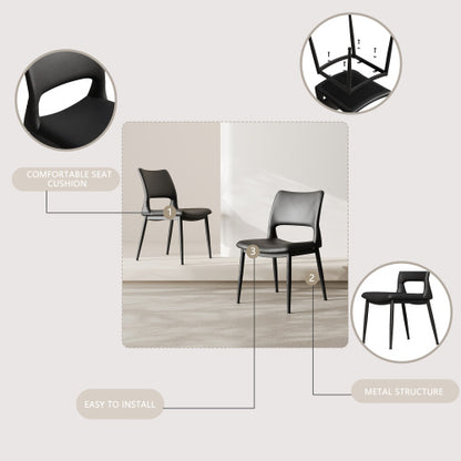 Set of 2 Modern Black PU Leather Dining Chairs, Stable Metal Frame Multi-Space Armless Side Chairs