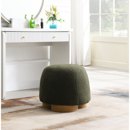20 inch Olive Green Cobblestone Round Ottoman, Fully Assembled Fabric Footstool, Metal Decor Strip, 300 LBS