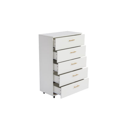 White 5-Drawer Dresser with handles – Modern Storage Cabinet
