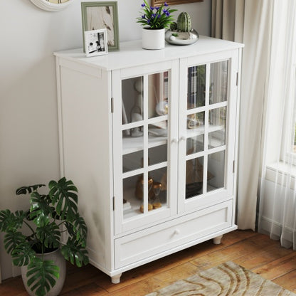 White Modern Tempered Glass Door Buffet Cabinet Home Storage Sideboard