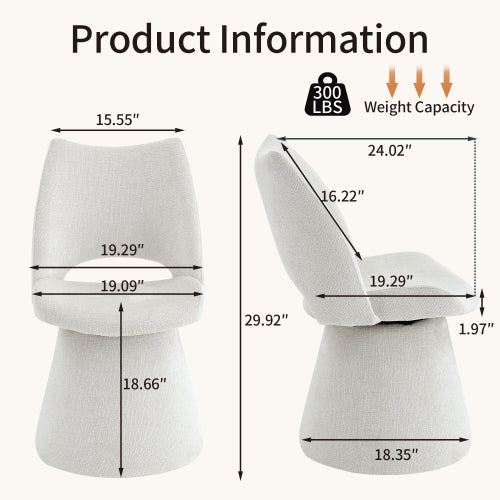 Modern Swivel Dining Chair with Hollow Back Design, Velvet Upholstered Accent Chair, 360¡ã Swivel Metal Base, Off-White, Set of 1