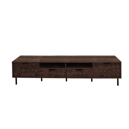 78.7 inch Walnut 3D Diamond Texture TV Stand Heavy Iron Leg Media Console Fits 85 inch TV