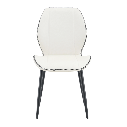 Set of 4 White PU Dining Chairs,Black Metal Legs & Adjustable Anti-Slip Feet