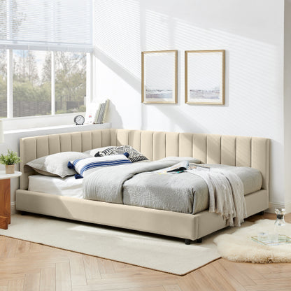 Full Size Upholstered Tufted Bed Frame, Sofa Bed Frame with Comfortable Backrest and Armrests, Full Size Bed for Bedroom, Living Room,Velvet-Beige(81inch *60inch *29.5inch )
