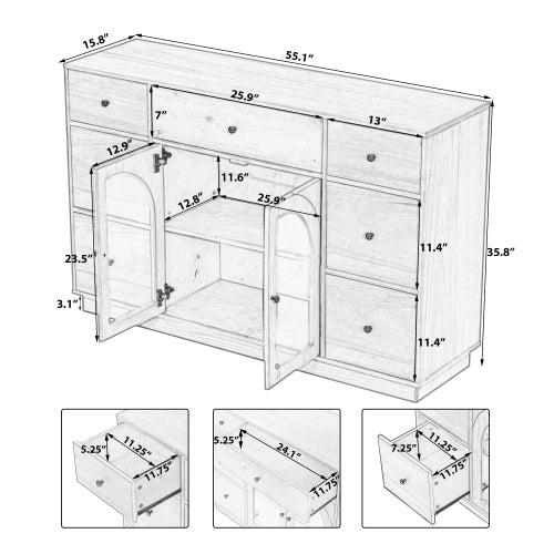 Natural Storage Cabinet with 7 Drawers and 2 Doors