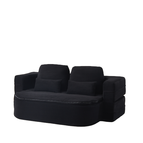 75 inch  Corduroy Convertible Floor Sofa Bed with Built-in Blanket & 4 Pillows