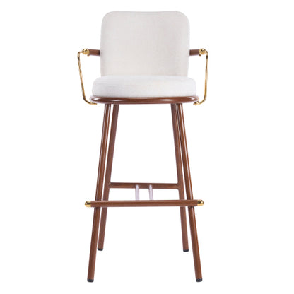 Indoor Upholstered Bar Stool with Metal Frame, Walnut Finished and Beige Upholstery, Set of 2
