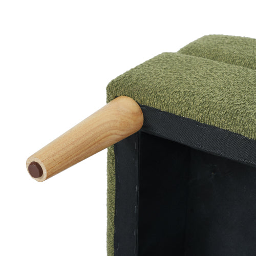 Olive Green Boucle Upholstered Ottoman, Tufted Footrest with Solid Rubber Wood Legs, 350 LBS Weight Capacity