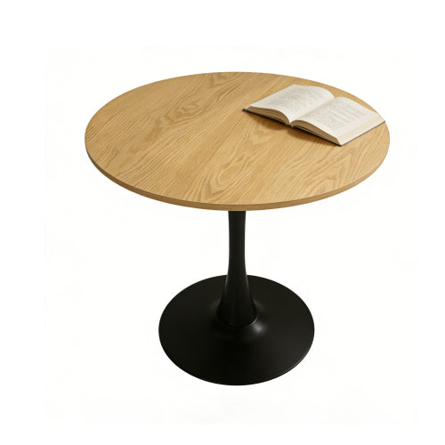 31.5inch Round Natural Wood Dining Table with Metal Base for Small Spaces