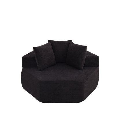 54 inch  Hexagonal Modular Chenille Lounge Chair, Compressed Shipping, 3 Pillows
