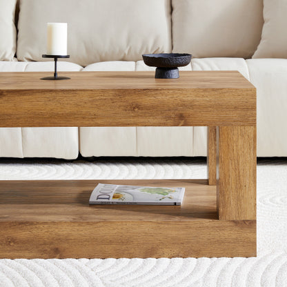 Modern 2-Tier Rectangular Coffee Table MDF Storage Center Table Walnut
