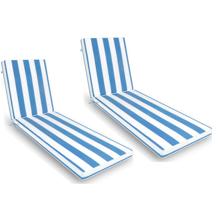2PCS Set Outdoor Lounge Chair Cushion Replacement Patio Funiture Seat Cushion Chaise Lounge Cushion-Blue/white