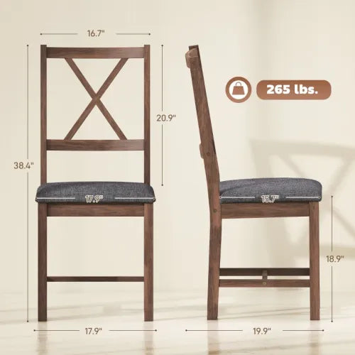 Set of 2 Dining Chairs Gray Linen Upholstered X-Back Kitchen Chair