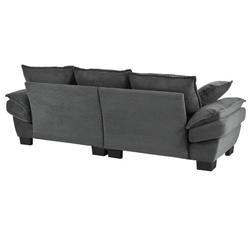 85.4 inch  U-Shape Modern Curved Corduroy Sofa with 2 Decor Throw Pillows