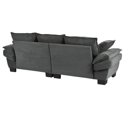85.4 inch  U-Shape Modern Curved Corduroy Sofa with 2 Decor Throw Pillows