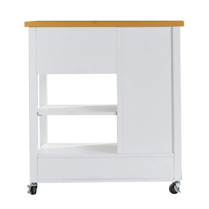 Kitchen Island Cart with walnut wood Top, Rolling Storage Cabinet on Wheels with Drawers, Sideboard Buffet with Towel Bar, White