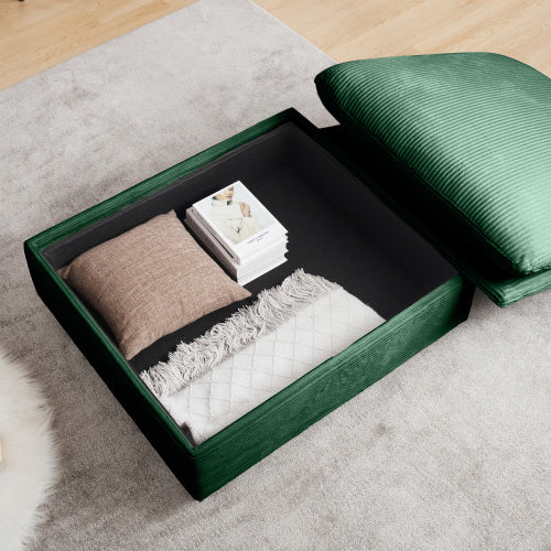 Green Corduroy Modular Ottoman Footrest, Mix & Match L U Shape Sectional Sofa
