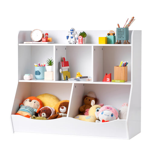 White 5-Cubby Wooden Kids Storage Cabinet Multi-Grid Toy Bookshelf Rounded Edge Safe Children Room Furniture
