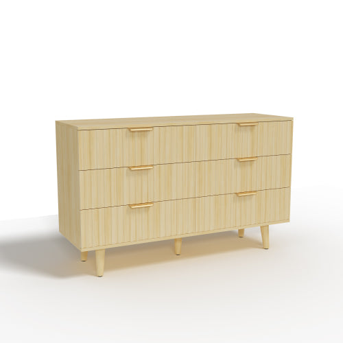6 Drawer Dresser for Bedroom, Fluted Wooden Chest of Drawers for Children's Room, Nursery, Entrance, Natural, 47.24"W x 14.96"D x 33.06"H