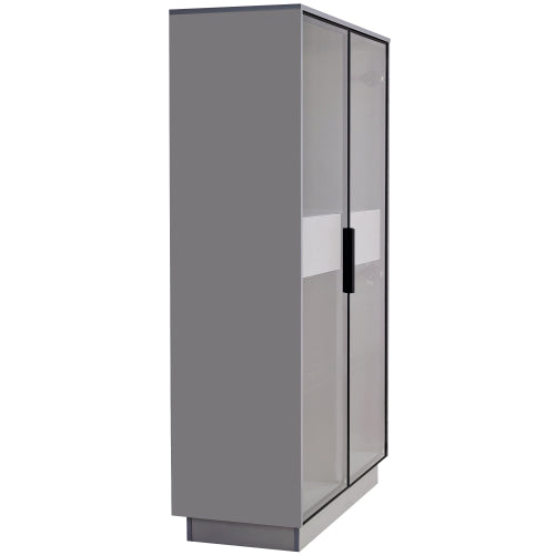 60.6'' Freestanding Grey Glass Door Display Cabinet LED Light Adjustable Shelves Home Storage Cabinet