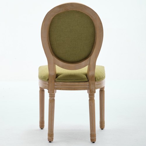 Set of 2 Olive Green French Carved Solid Wood Linen Dining Chairs, Antique Painted Frame 300 LBS Load