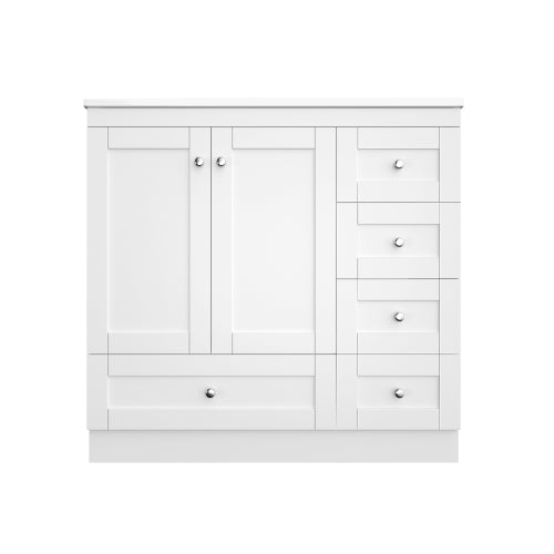 36 inch Shaker Style Free-Standing Bathroom Vanity Cabinet with Ceramic Sink, 4 Soft-close Drawers and 2 Soft-close doors