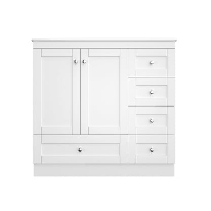 36 inch Shaker Style Free-Standing Bathroom Vanity Cabinet with Ceramic Sink, 4 Soft-close Drawers and 2 Soft-close doors