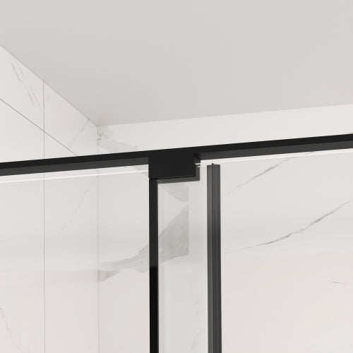 56-60" W x 72" H Semi-Frameless Sliding Shower Door, 5/16"(8mm) Clear SCGG Tempered Glass, Matte Black Finish, Cut Adjustable Width 4"