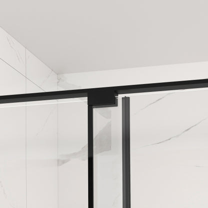56-60" W x 72" H Semi-Frameless Sliding Shower Door, 5/16"(8mm) Clear SCGG Tempered Glass, Matte Black Finish, Cut Adjustable Width 4"