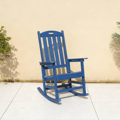 Rocking chair navy blue color, suitable for all seasons: Outdoor lounge chair, made of sturdy HIPS material