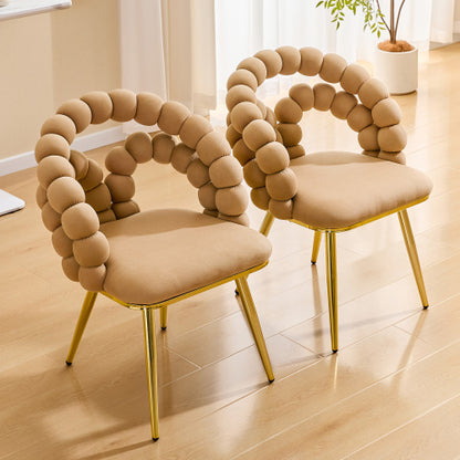 2 Pack Modern Velvet Dining Chairs, Bubble Padded Back Accent Chairs with Gold Metal Legs