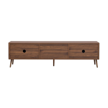 70.8 Inch Walnut Mid-Century Wood Grain TV Stand 2 Drawer Media Console Up To 80 Inch TV