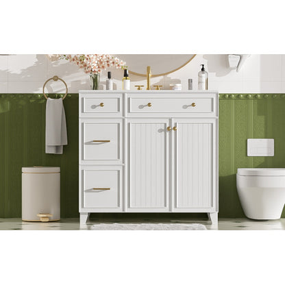 36" Bathroom Vanity with Ceramic Sink, Standard and Double-Layer Drawers, Soft Close Doors, Adjustable Shelves, Modern Storage Cabinet for Small and Medium Bathrooms