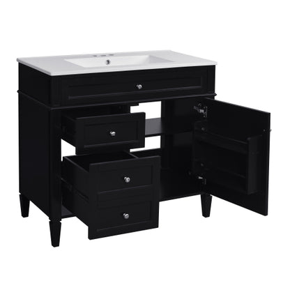 36'' Bathroom Vanity with Top Sink, Modern Bathroom Storage Cabinet with 2 Drawers and a Tip-out Drawer, Single Sink Bathroom Vanity