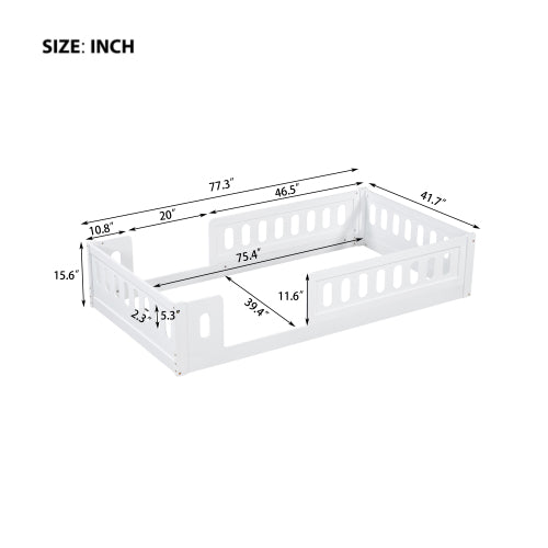 Wood Twin Size Platform Bed with Guardrail, White
