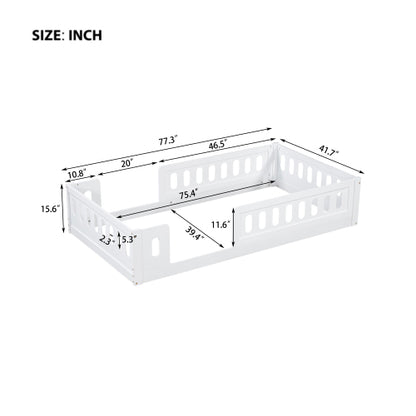 Wood Twin Size Platform Bed with Guardrail, White