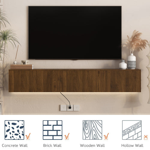 69 Inch Floating Wall TV Cabinet with 16 RGB LED Lights Long Power Cord for 55-65 Inch Televisions