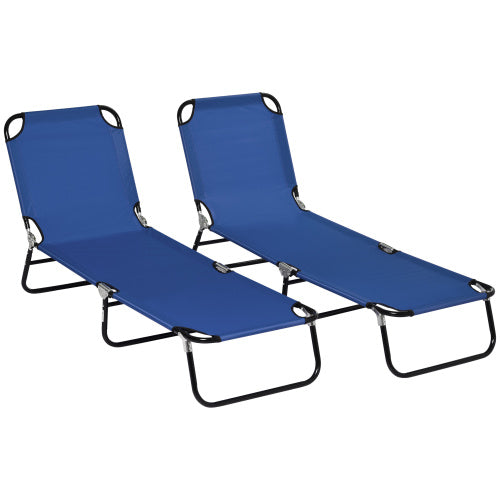 Outsunny 2 Piece Folding Chaise Lounge Pool Chairs, Outdoor Sun Tanning Chairs with 5-Level Reclining Back, Steel Frame for Beach, Yard, Patio, Blue