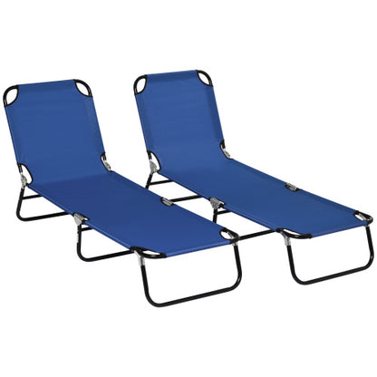 Outsunny 2 Piece Folding Chaise Lounge Pool Chairs, Outdoor Sun Tanning Chairs with 5-Level Reclining Back, Steel Frame for Beach, Yard, Patio, Blue