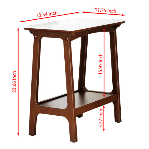 Retro Reddish Brown Slim Slate Side Table Nightstand