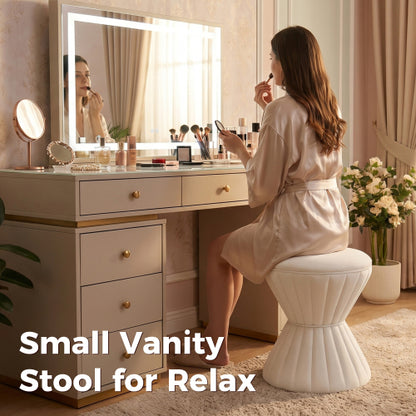 Velvet Ottoman Stool, Upholstered Vanity Chair Round Accent Footstool