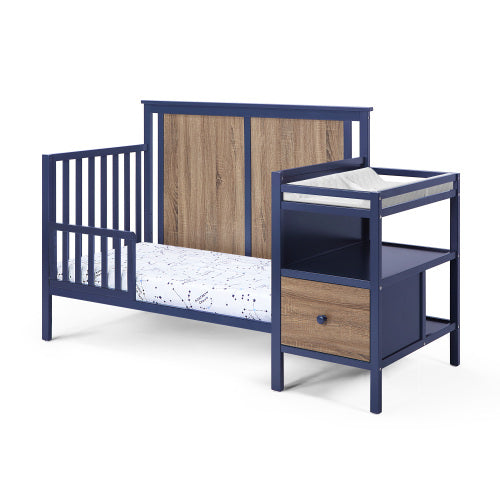4-in-1 Crib and Changer Combo Midnight Blue/Vintage Walnut