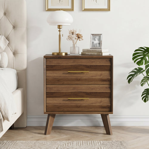 Walnut 2-Drawer Medieval Modern Nightstand