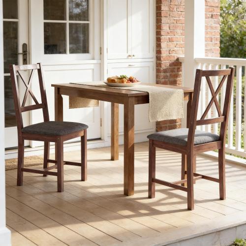 Set of 2 Dining Chairs Gray Linen Upholstered X-Back Kitchen Chair