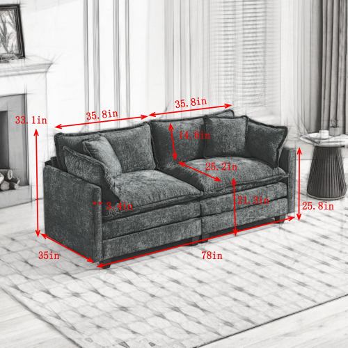 Black Cloud Loveseat Sofa, Breathable Chenille Fabric, Ottoman Not Included