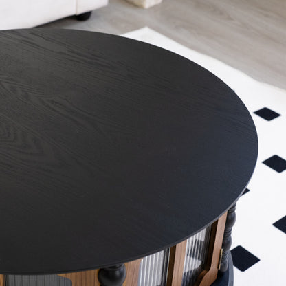 31.5inch  Black & Walnut Vintage Storage Coffee Table with Glass Doors