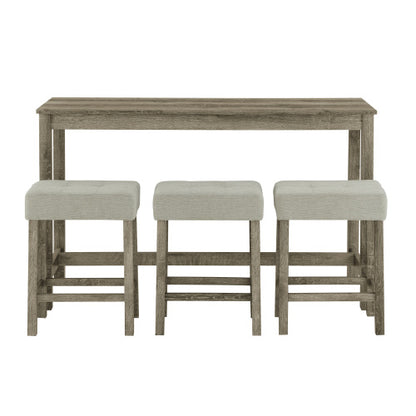 59 Inch Bar Table, Dining Table, Sofa Table with Power Outlet, 3 Upholstered Stools, 4 Piece Bar Table and Chair Set for Living Room, Dining Room, Kitchen