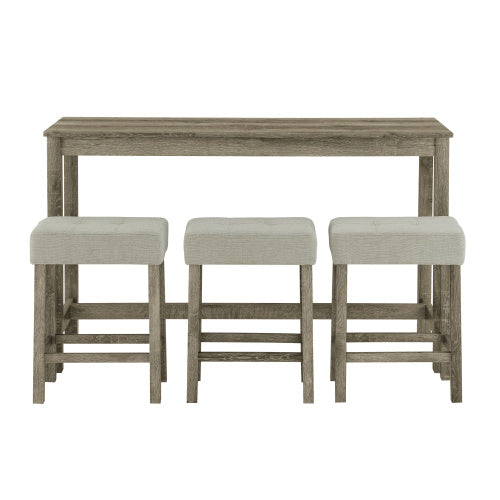 59 Inch Bar Table, Dining Table, Sofa Table with Power Outlet, 3 Upholstered Stools, 4 Piece Bar Table and Chair Set for Living Room, Dining Room, Kitchen
