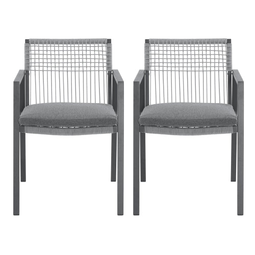 Outdoor Dining Chair Set of 2, Aluminum + Rope , Outdoor Armchair Seating for Patio Backyard Poolside Balcony, Cushion included