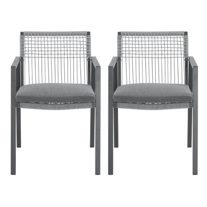 Outdoor Dining Chair Set of 2, Aluminum + Rope , Outdoor Armchair Seating for Patio Backyard Poolside Balcony, Cushion included
